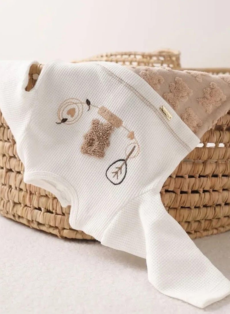 Kids Wear Brown Teddy Bear Embossed Baby Romper - Image 3